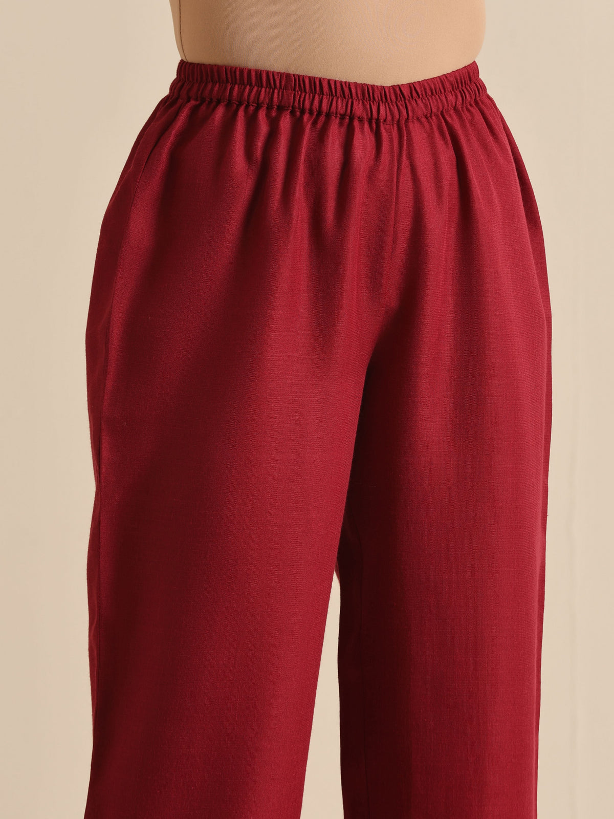 trueBrowns Maroon Slub Gathered Kurta Pant Set | Grocsy