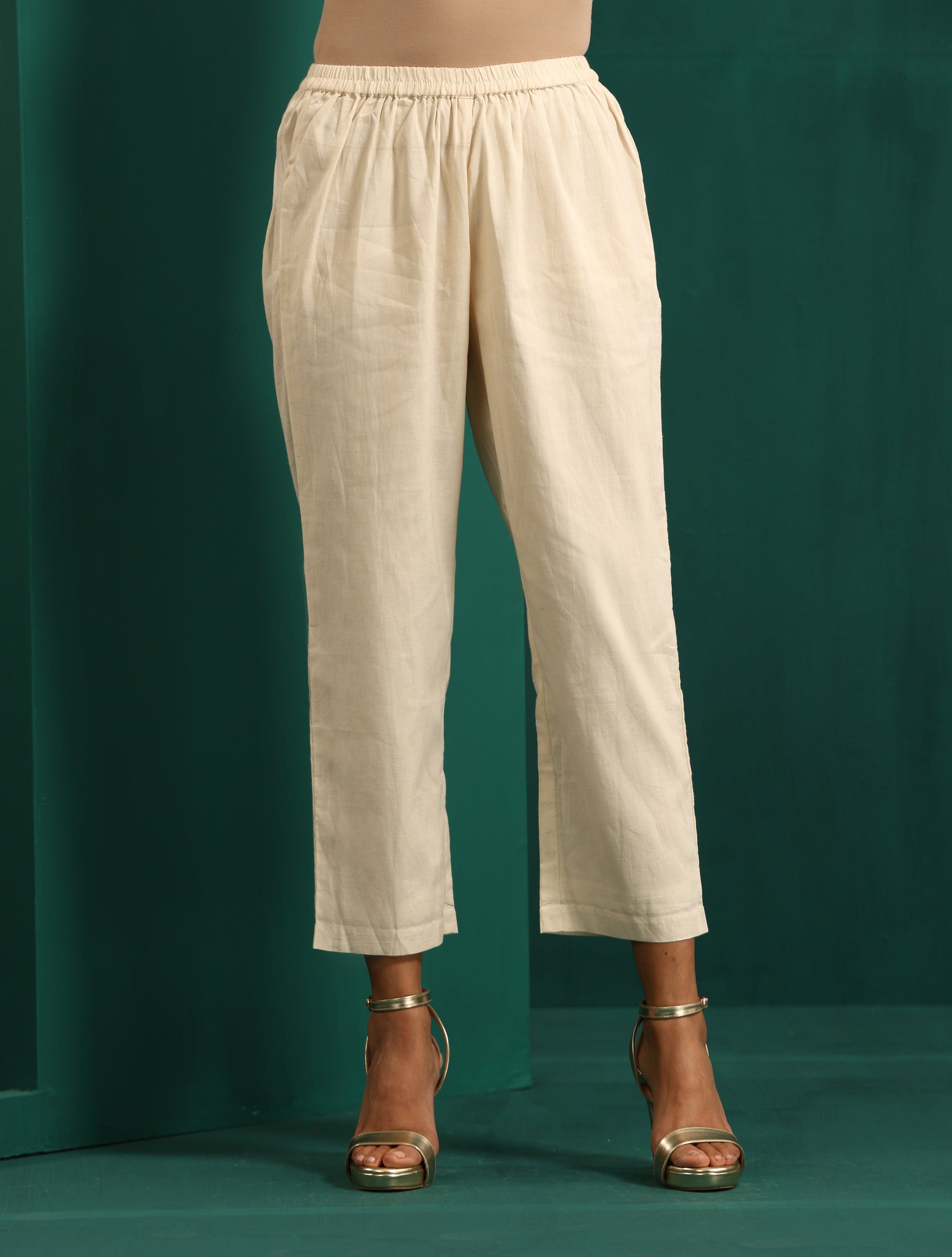 trueBrowns Ivory Multi Color Floral Cotton Front Gathered Kurta Pant Set | Grocsy