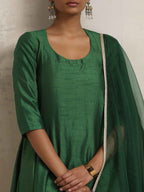 trueBrowns Dark Green Anarkali Kurta Pant Dupatta Set | Grocsy