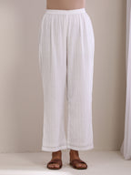 trueBrowns White Dobby Panel Kaftan Kurta Pant Set | Grocsy
