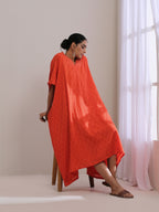 trueBrowns Orange Dobby Panel Kaftan Dress | Grocsy