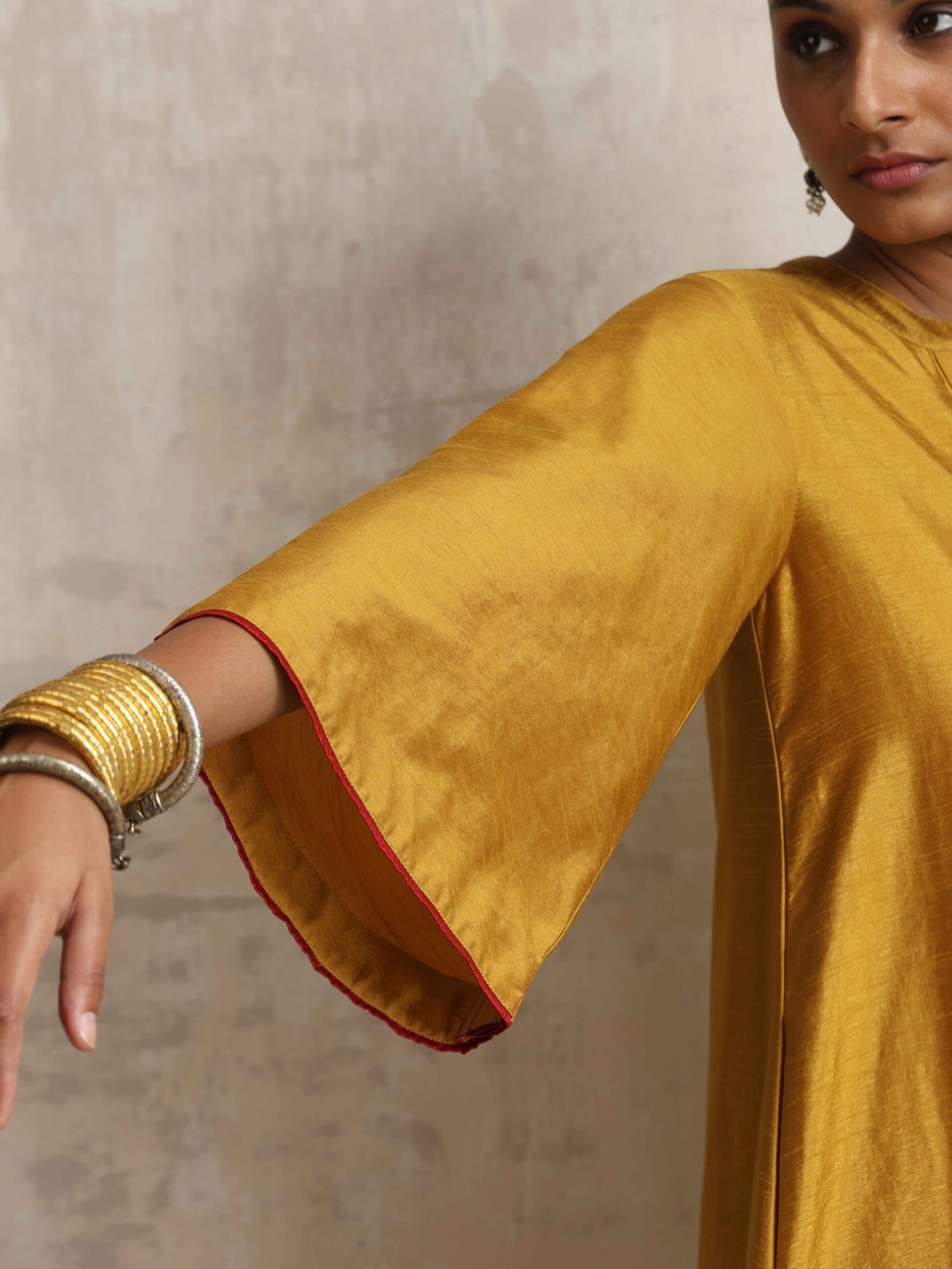 trueBrowns Gold Silk Kurta Set | Grocsy