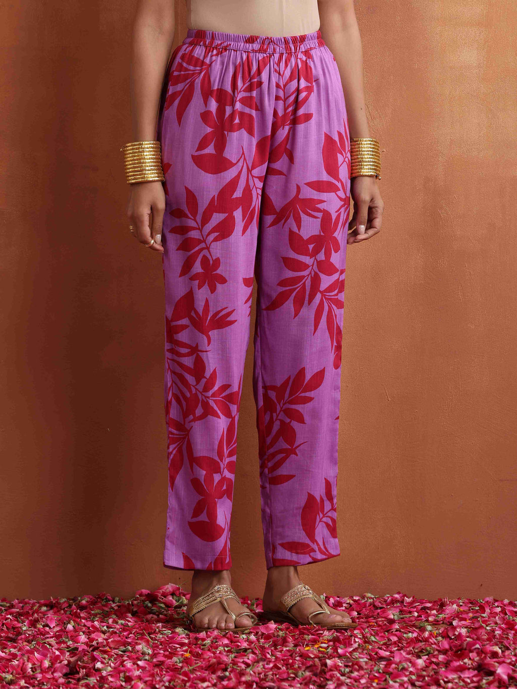 trueBrowns Purple Print Straight Kurta Set | Grocsy