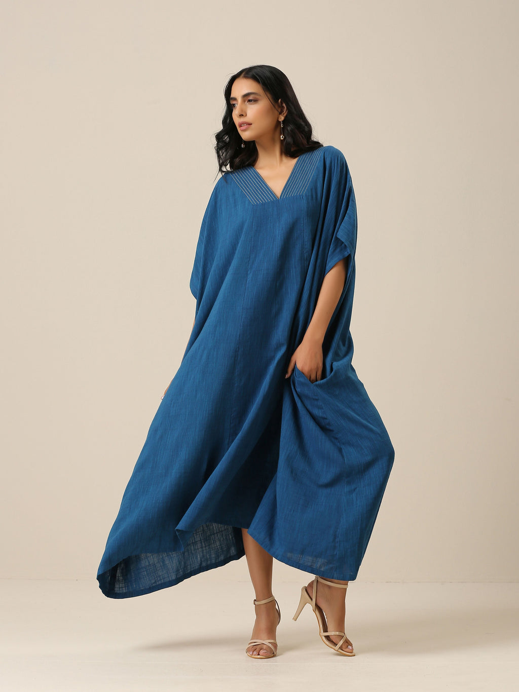 trueBrowns Classic Blue Panel Kaftan dress | Grocsy