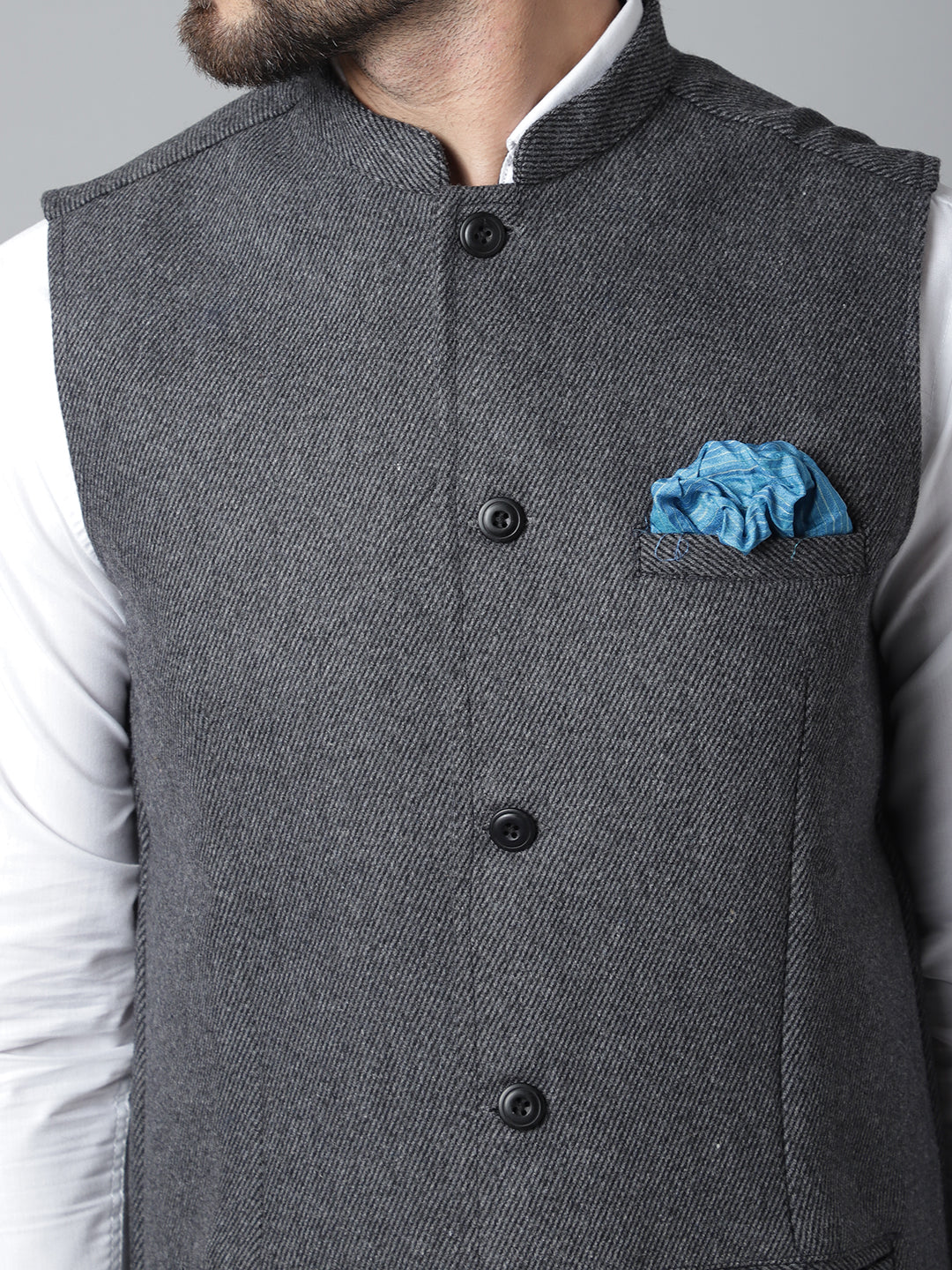 Even Apparels Men's Grey Pure Wool Nehru Jacket | Grocsy
