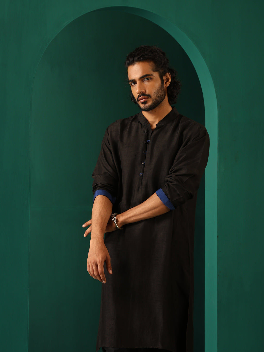 trueBrowns Men's Black Silk Long Kurta | Grocsy