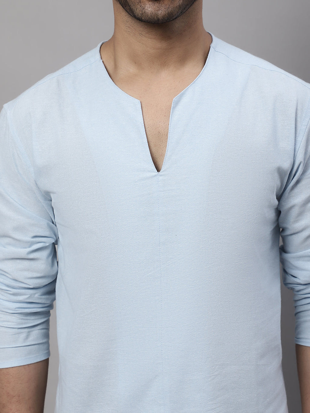 Even Apparels Blue Pure Cotton Open Neck Kurta | Grocsy