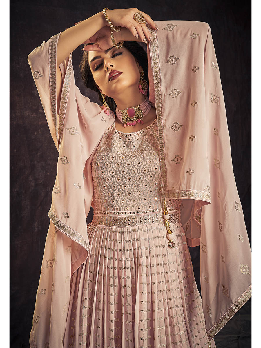 Myra Baby Pink Real Georgette Designer Gown Style Suit | Grocsy