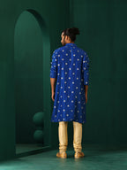 trueBrowns Men's Royal Blue Geometric Floral Viscose Silk Long Kurta | Grocsy