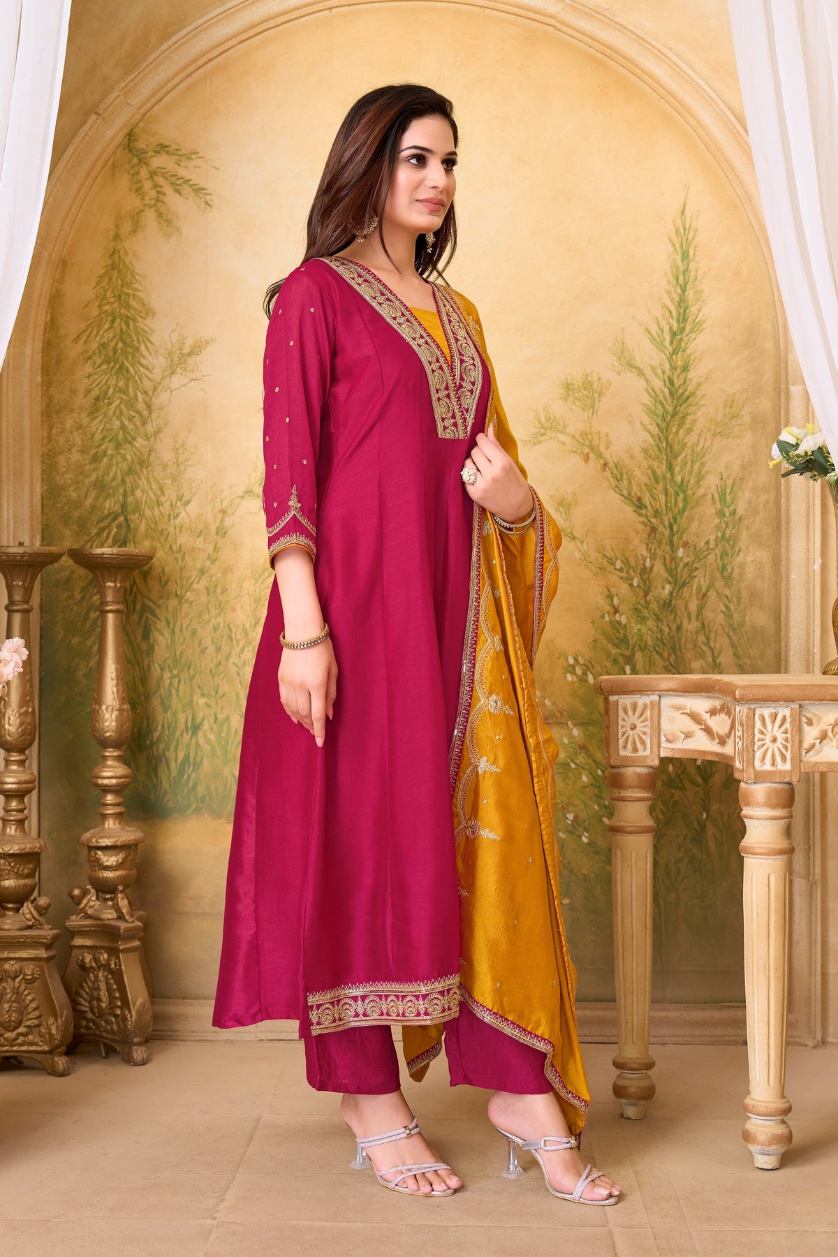 Anaita Pink Anarkali Readymade Suit with Embroidery Work | Grocsy
