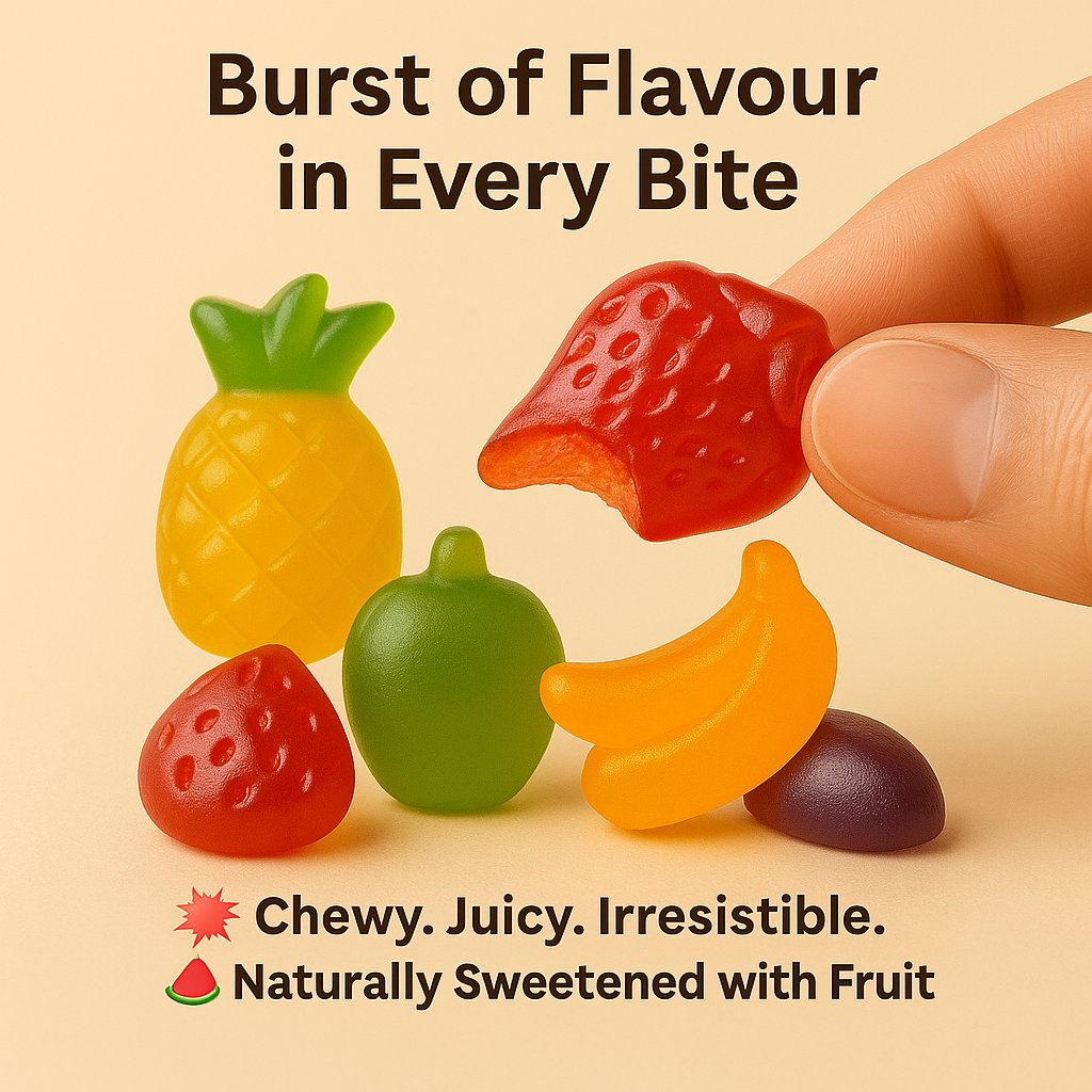 Confect Fruity Classic Gummies | Pack of Strawberry, Watermelon, Grape, Orange, Apple, Banana Gummies | | Grocsy