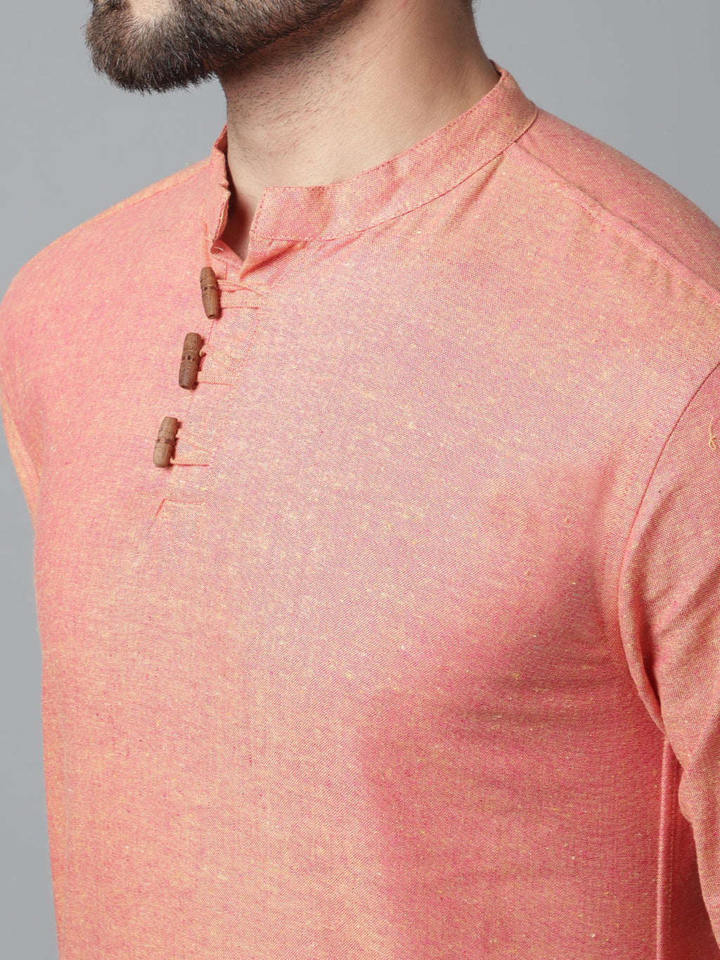 Even Apparels Orange Pure Cotton Kurta With Band Collar | Grocsy