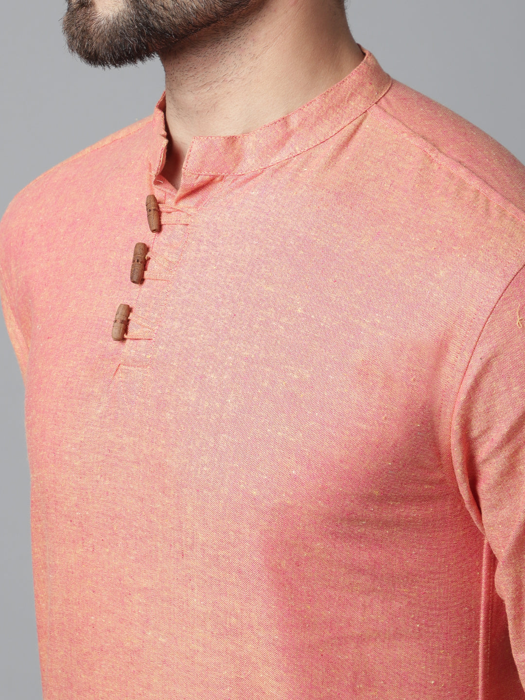Even Apparels Orange Pure Cotton Kurta With Band Collar | Grocsy