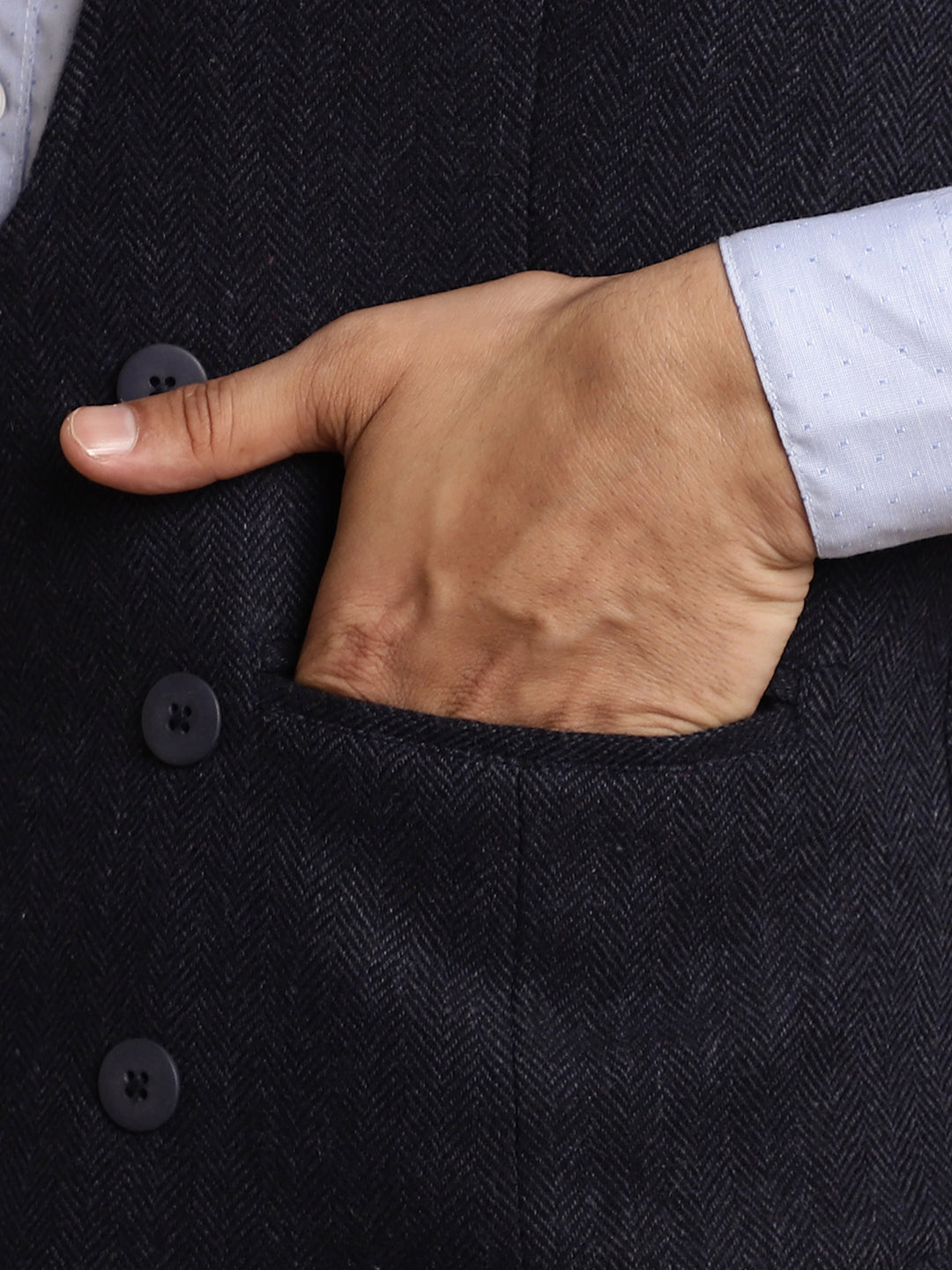 Even Apparels Men's Blue Woolen Double Breast Waistcoat | Grocsy