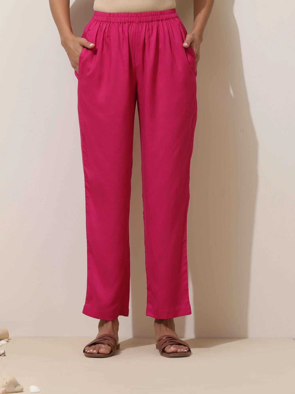 trueBrowns Pink Viscose Kurta Pant Set | Grocsy