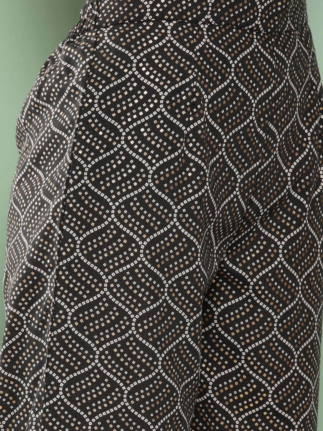 InWeave Women's Black Bandhej Print Raisa Back Detial Long Coords Set | Grocsy