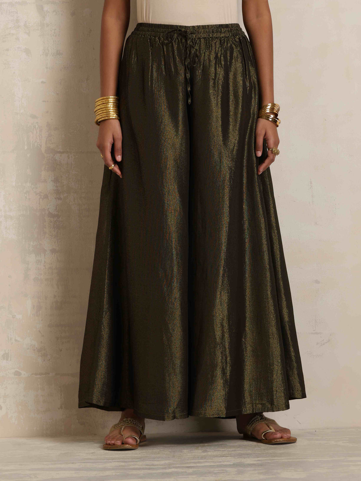 trueBrowns Olive Green Tissue Sharara Set | Grocsy