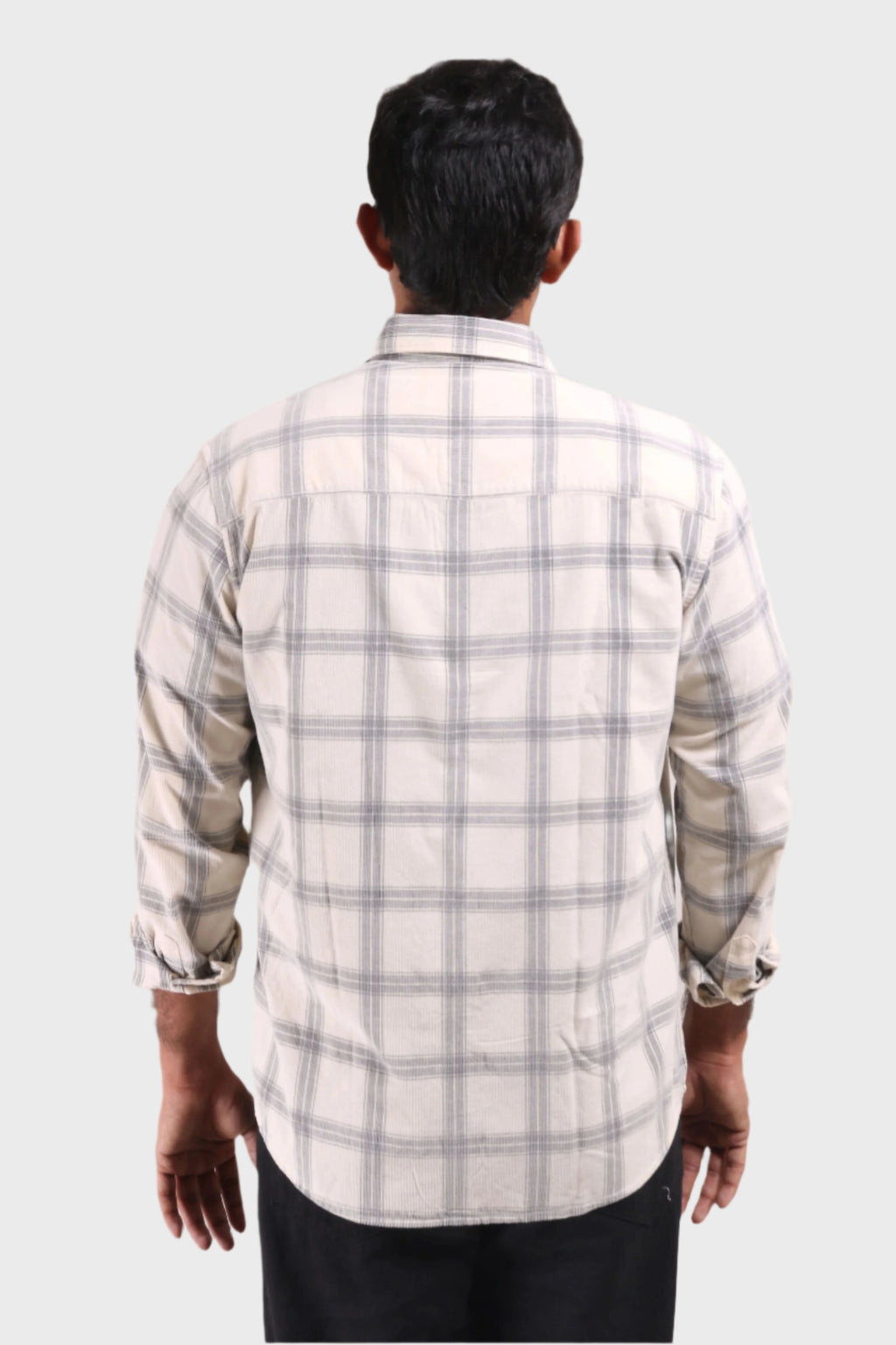 Jonesburg Off White Checks Fine Corduroy Regular Fit Shirt | Grocsy
