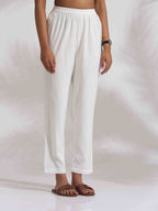 trueBrowns Off-White Cotton Embroidered A-line Co-ord Set | Grocsy