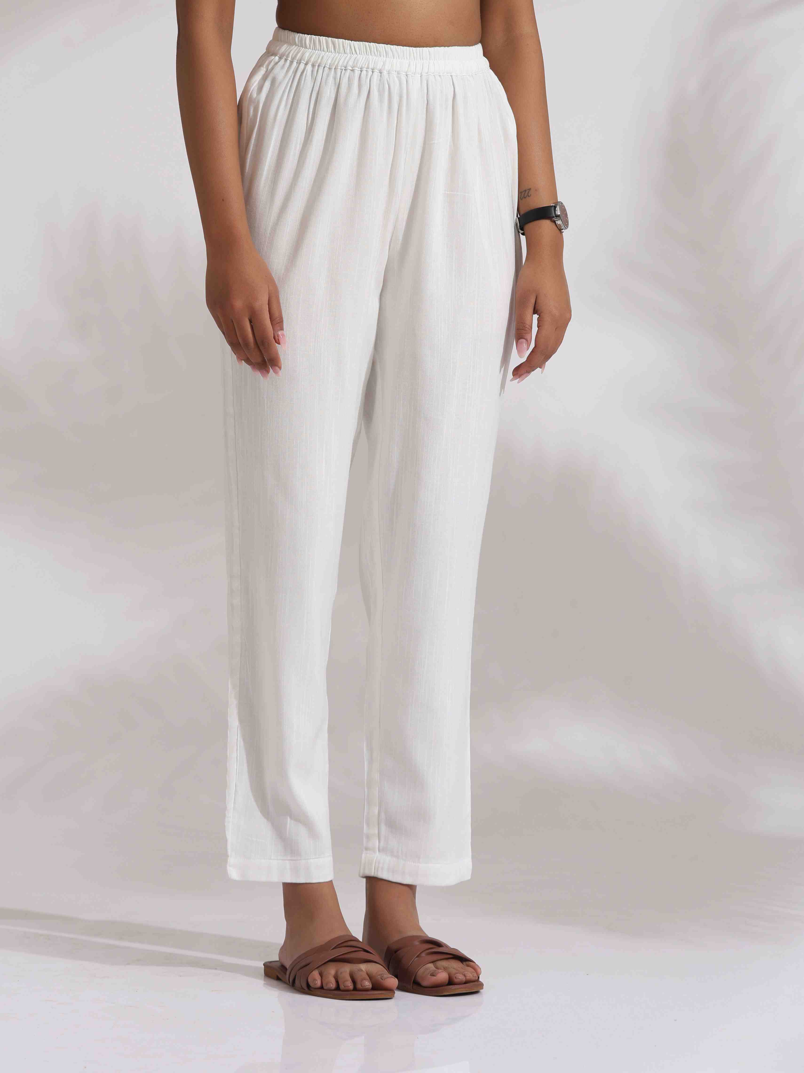 trueBrowns Off-White Cotton Embroidered A-line Co-ord Set | Grocsy
