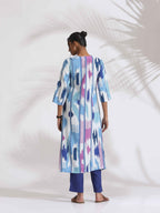 trueBrowns Blue Ikat Print Muslin Kurta Set | Grocsy