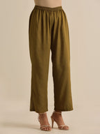 trueBrowns Olive Green Texture Doddy Kaftan Gathered Co-Ord Set | Grocsy