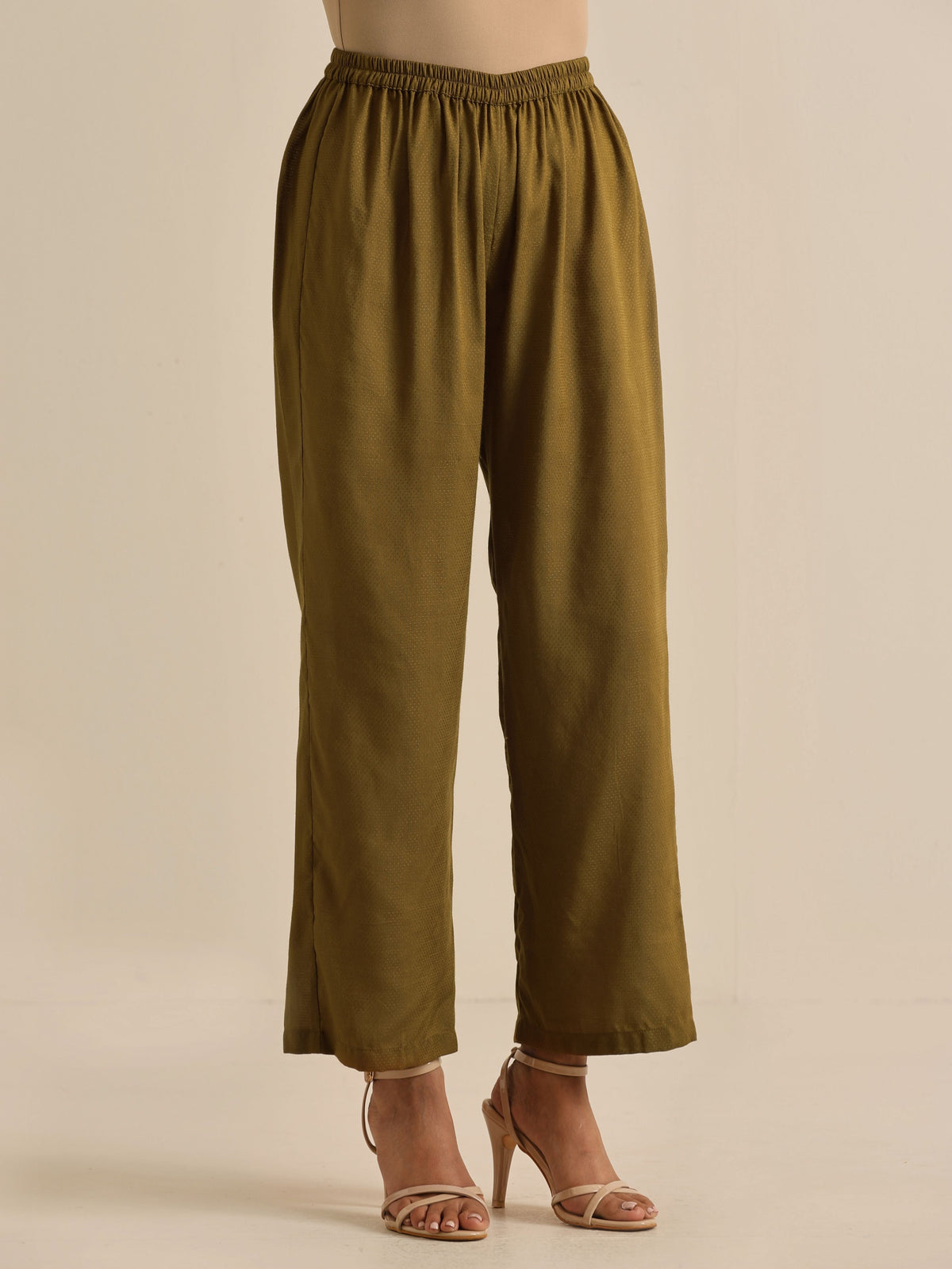 trueBrowns Olive Green Texture Doddy Kaftan Gathered Co-Ord Set | Grocsy