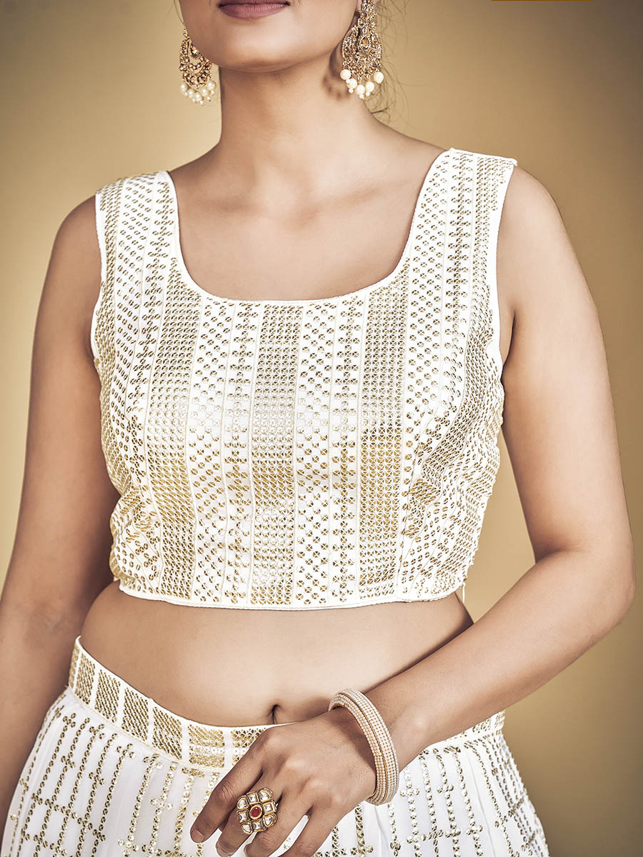 Myra White Georgette Real Georgette Lehenga Choli | Grocsy