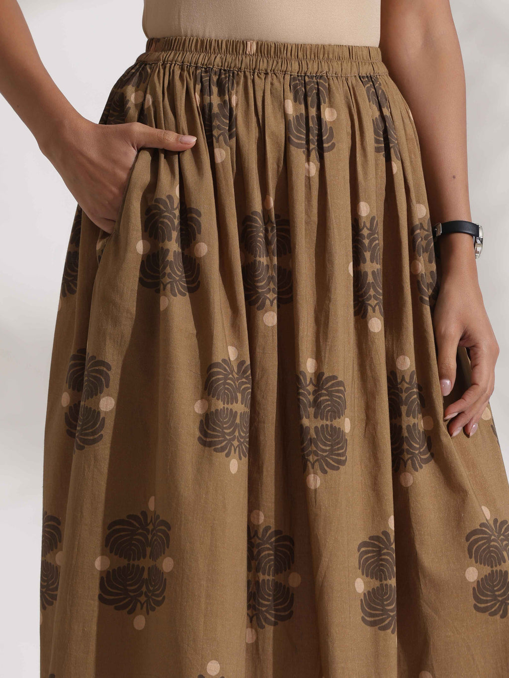 trueBrowns Beige Cotton Skirt Co-ord Set | Grocsy