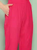 InWeave Women's Fuchsia Mirror Work Strappy Set W Square Bandhani Print Silk Dup | Grocsy