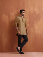 trueBrowns Men's Mustard Cotton Dobby Short Kurta | Grocsy