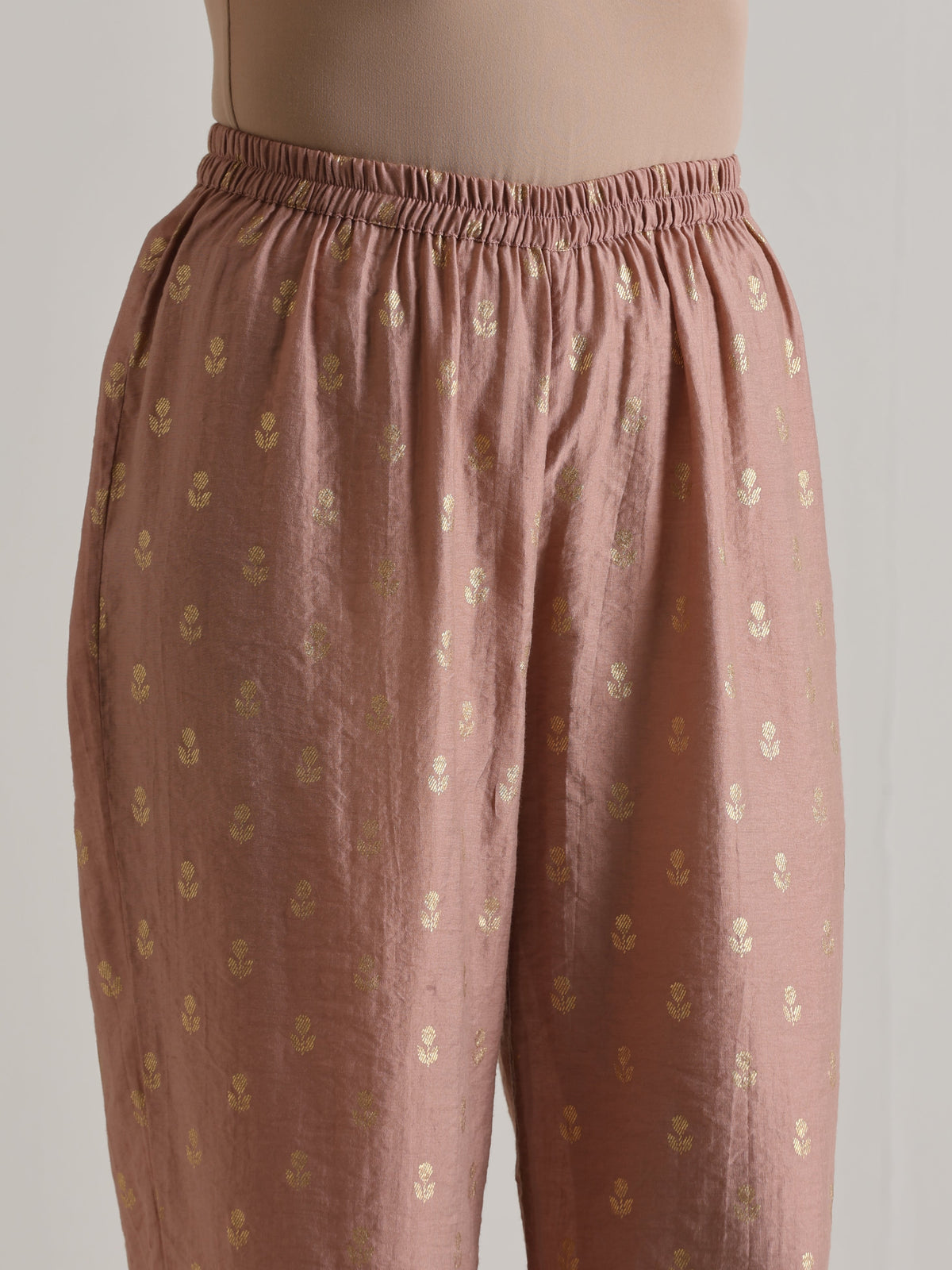 trueBrowns Beige Foil Puff Sleeve Kurta Set | Grocsy