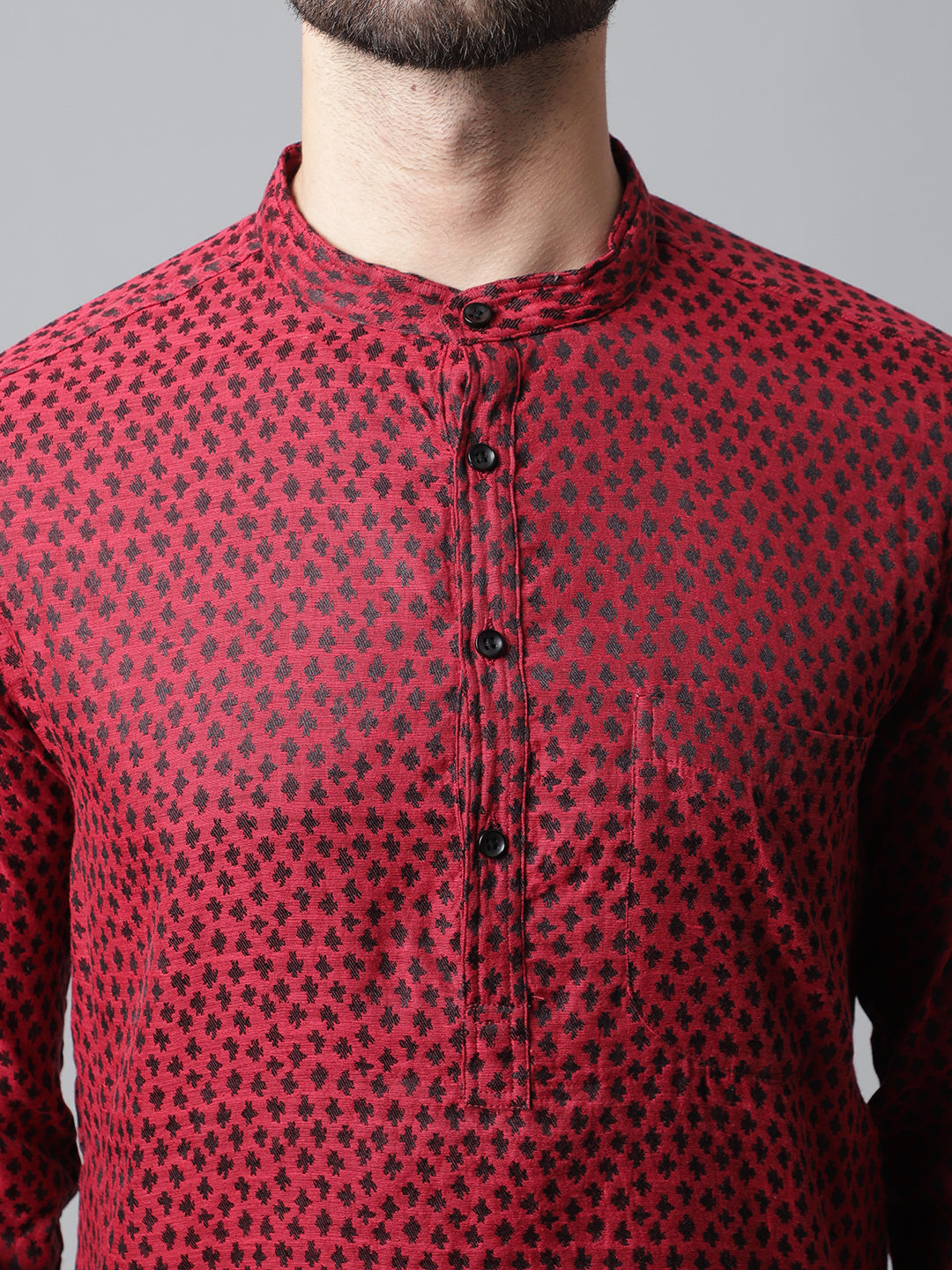Even Apparels Maroon Solid Kurta With Band Collar | Grocsy