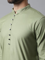 Even Apparels Green Pure Cotton Kurta With Band Collar | Grocsy