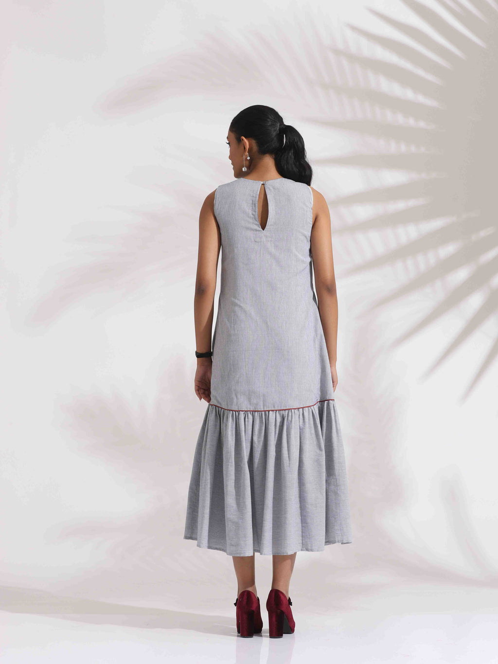 trueBrowns trueBrown Grey Cotton Stripe Tier Dress | Grocsy