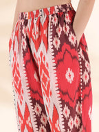 trueBrowns Maroon Cotton Ikat Flared Co-ord Set | Grocsy