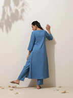 trueBrowns Blue Viscose Kurta Pant Set | Grocsy