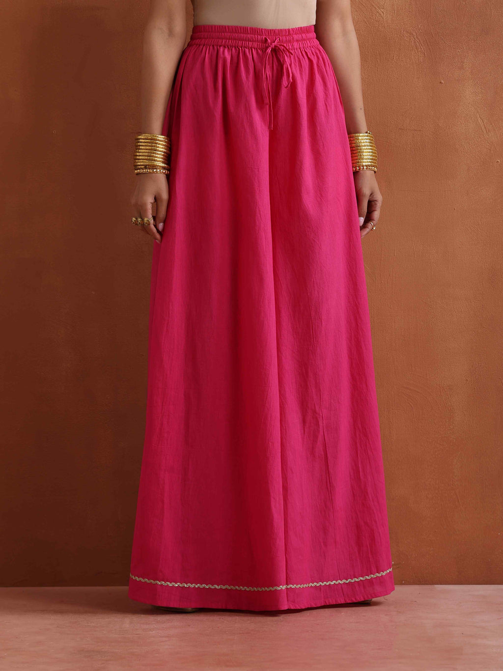 trueBrowns Pink Metallic Sharara Set | Grocsy