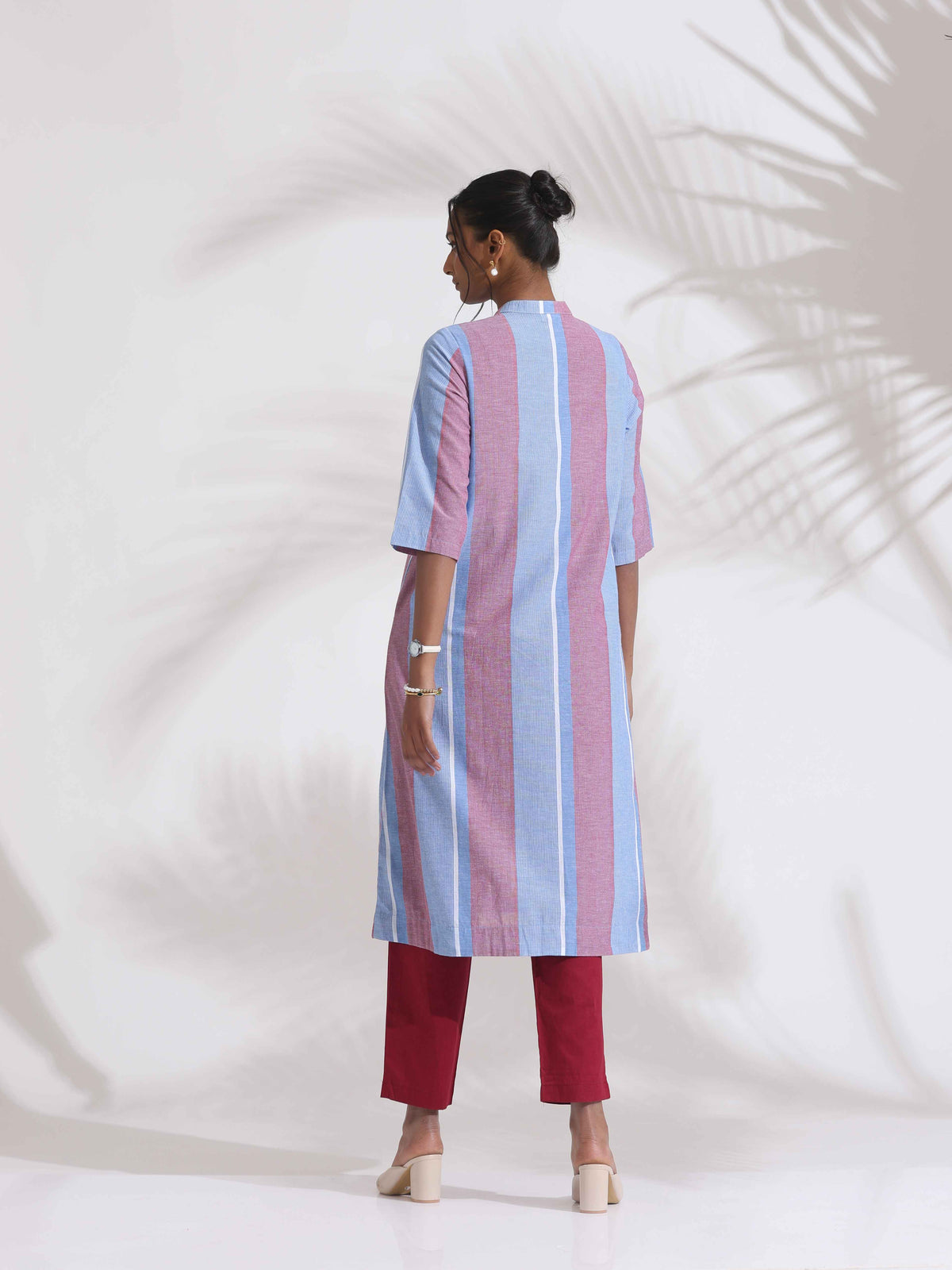 trueBrowns Blue Cotton Stripe Straight Kurta Set | Grocsy