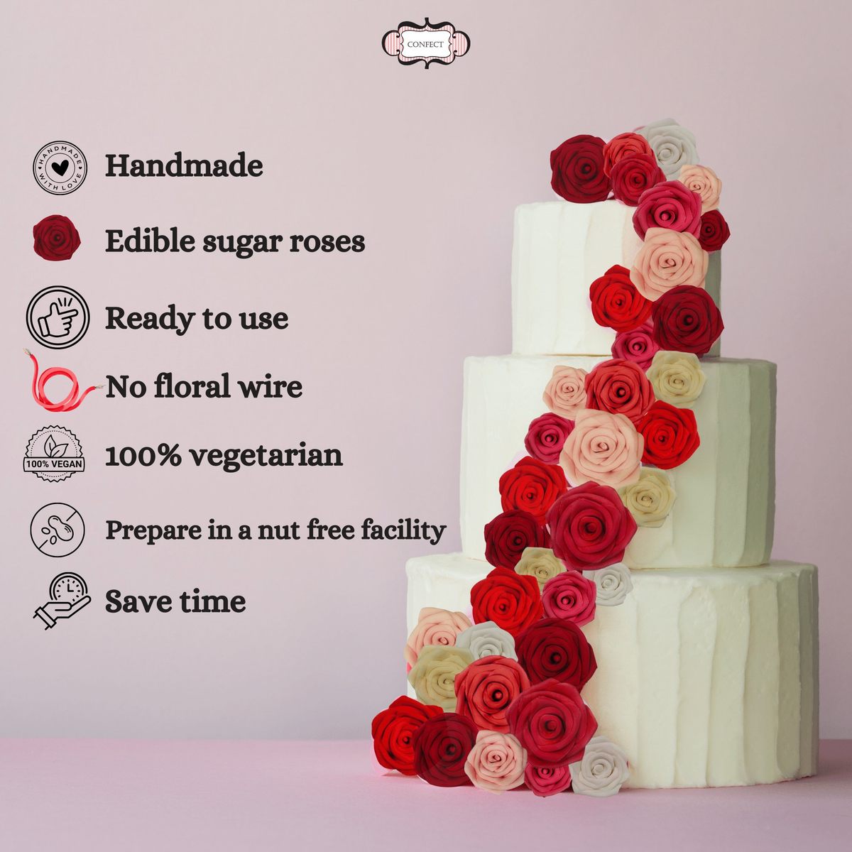 Confect Copper | Edible Metallic Sugar Roses Topper | Grocsy