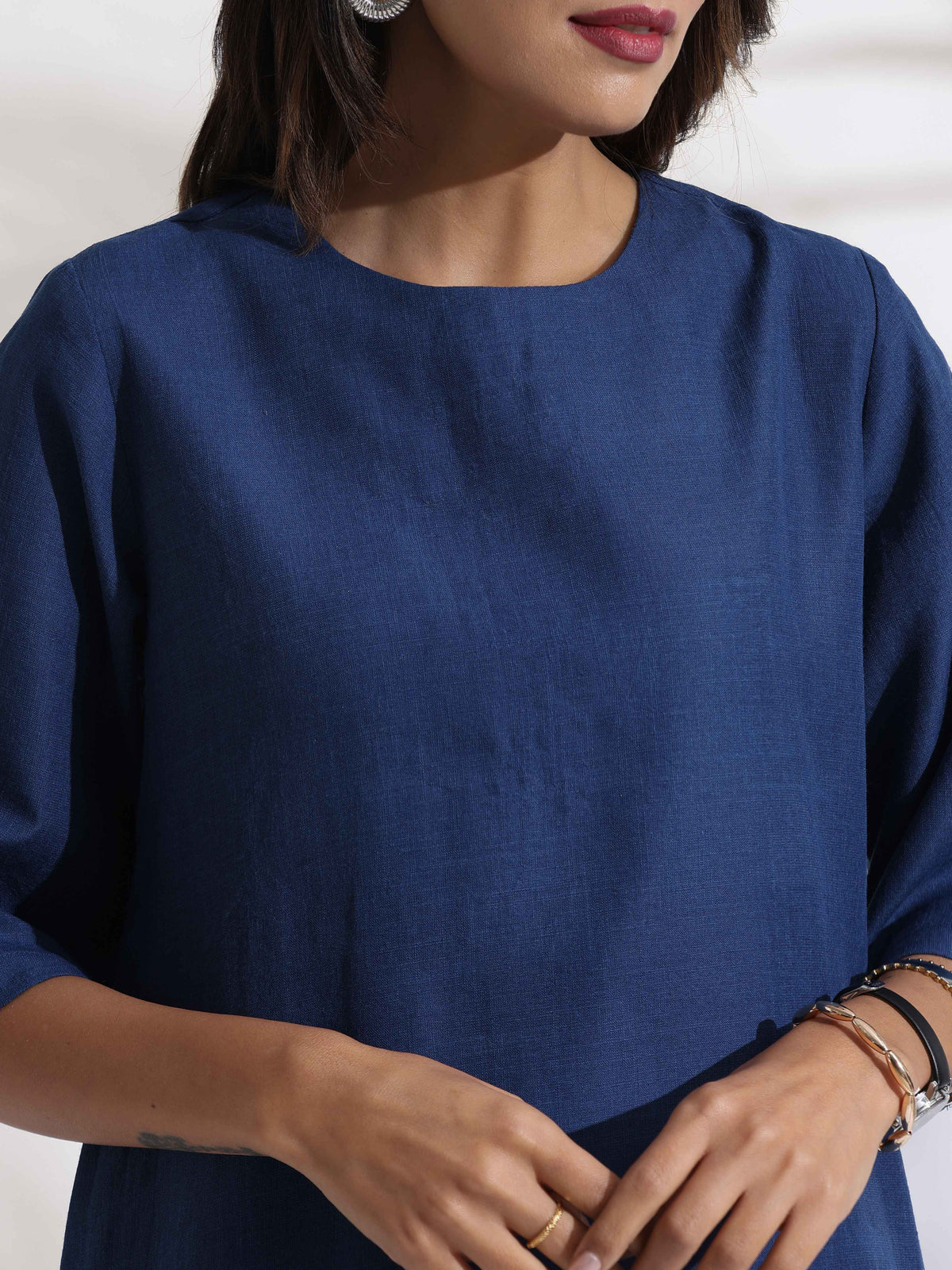 trueBrowns Blue Slub Dress | Grocsy
