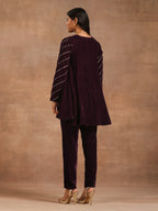 trueBrowns Wine Velvet Sleeve Embroidered Co-ord Set | Grocsy
