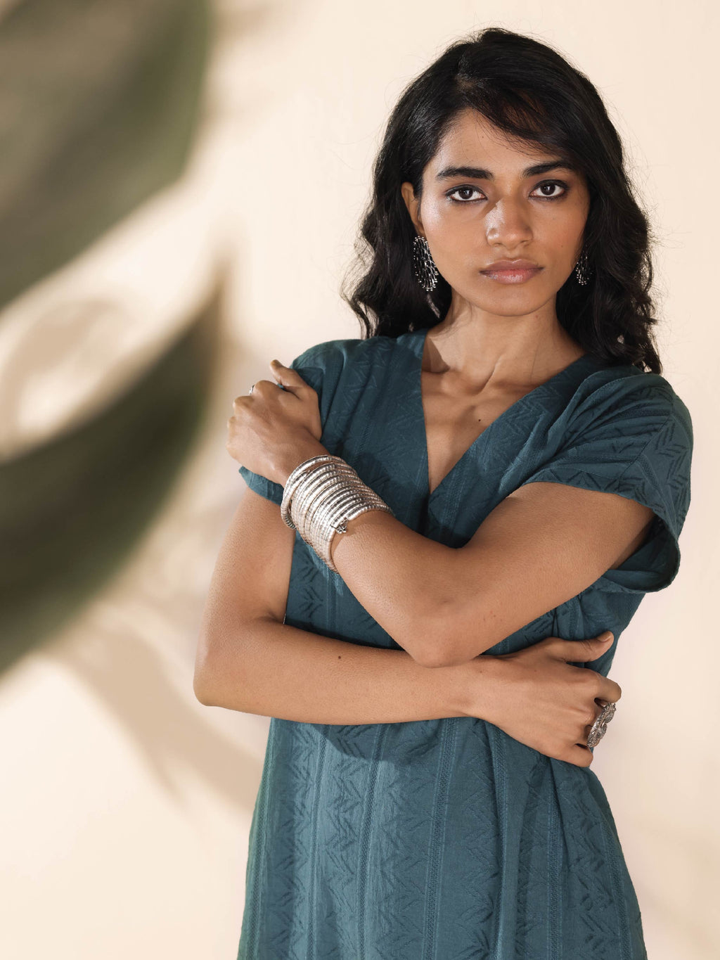 trueBrowns Turquoise Cotton Dobby Dress | Grocsy