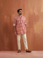 trueBrowns Men's Beige Printed Short Kurta | Grocsy