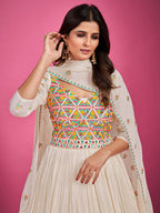 Myra White Chinon Silk Embroidered Gown | Grocsy