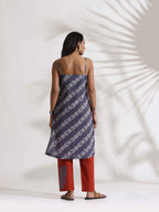 trueBrowns Grey Cotton Print Highslit Kurta Set | Grocsy