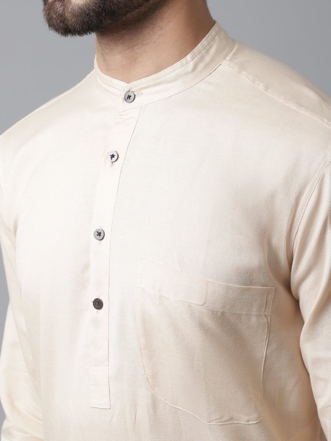 Even Apparels Cream Pure Cotton Kurta With Band Collar | Grocsy