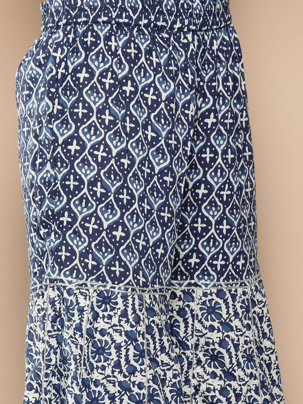 KSUT (House of Varanga) Indigo And White Floral Printed Flared Kurta Sharara Set | Grocsy
