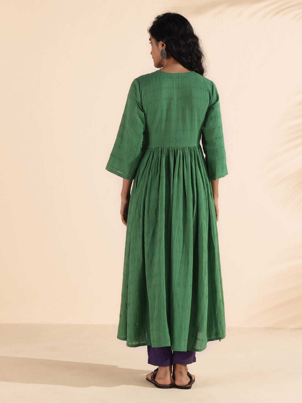trueBrowns Green Cotton Dobby Flared Kurta Pant Set | Grocsy