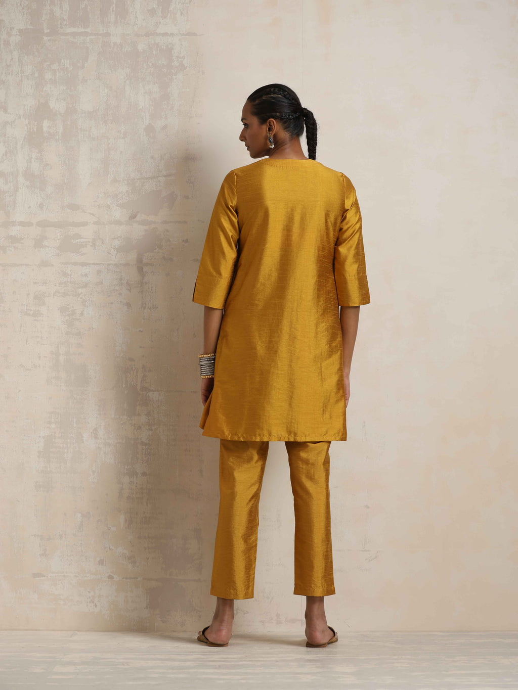 trueBrowns Gold Silk Kurta Co-ord Set | Grocsy